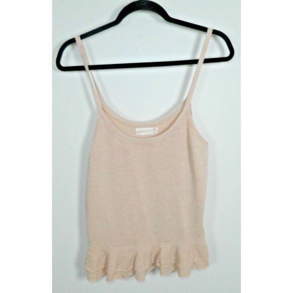 Anthropologie Sweater Knit Tank Top Medium Pink DoubleRuffle Hem - Picture 1 of 9